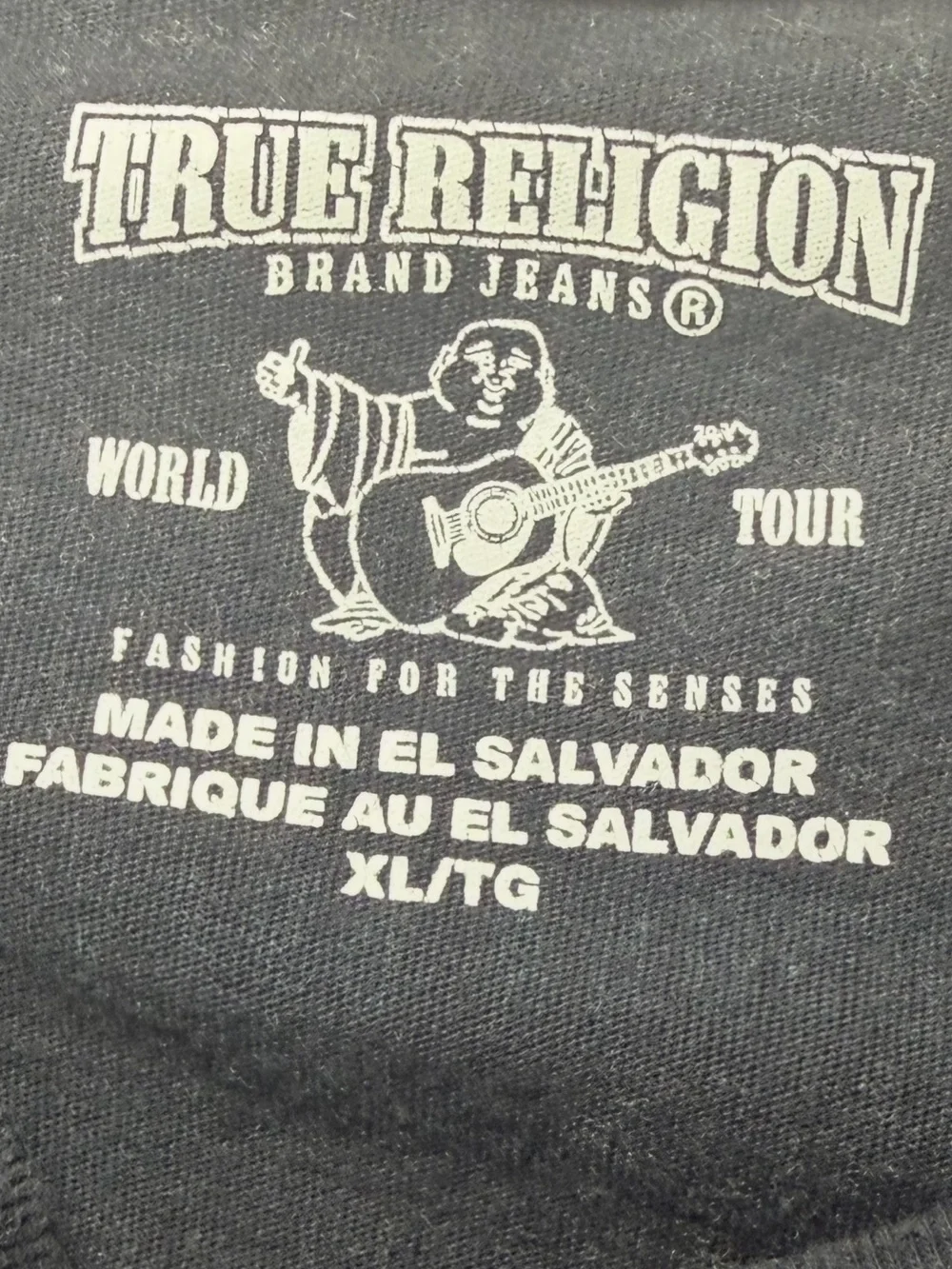 True Religion Black Short Sleeve Tee with White Logo and Teal Stripes